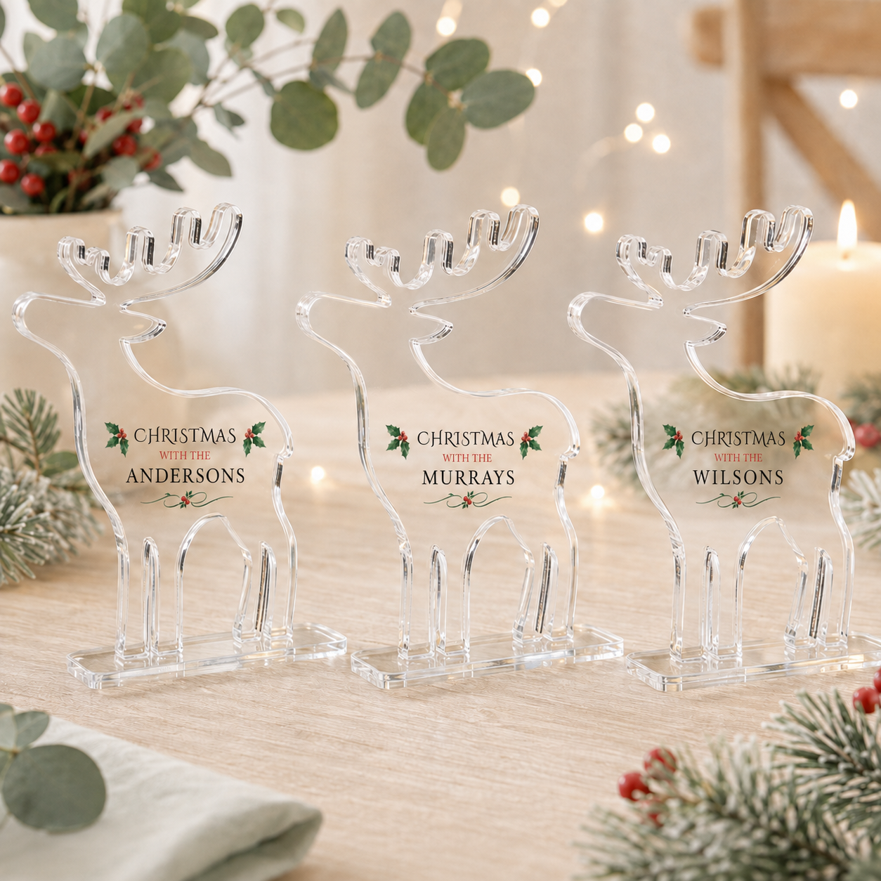 Large personalised freestanding reindeer family trio styled scene
