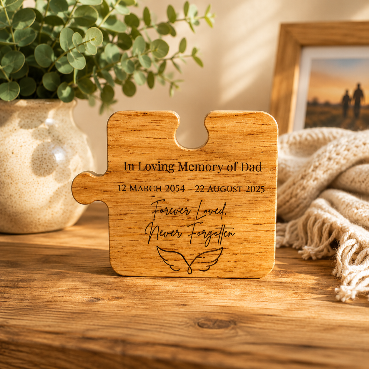 Memorial puzzle piece front engraving detail