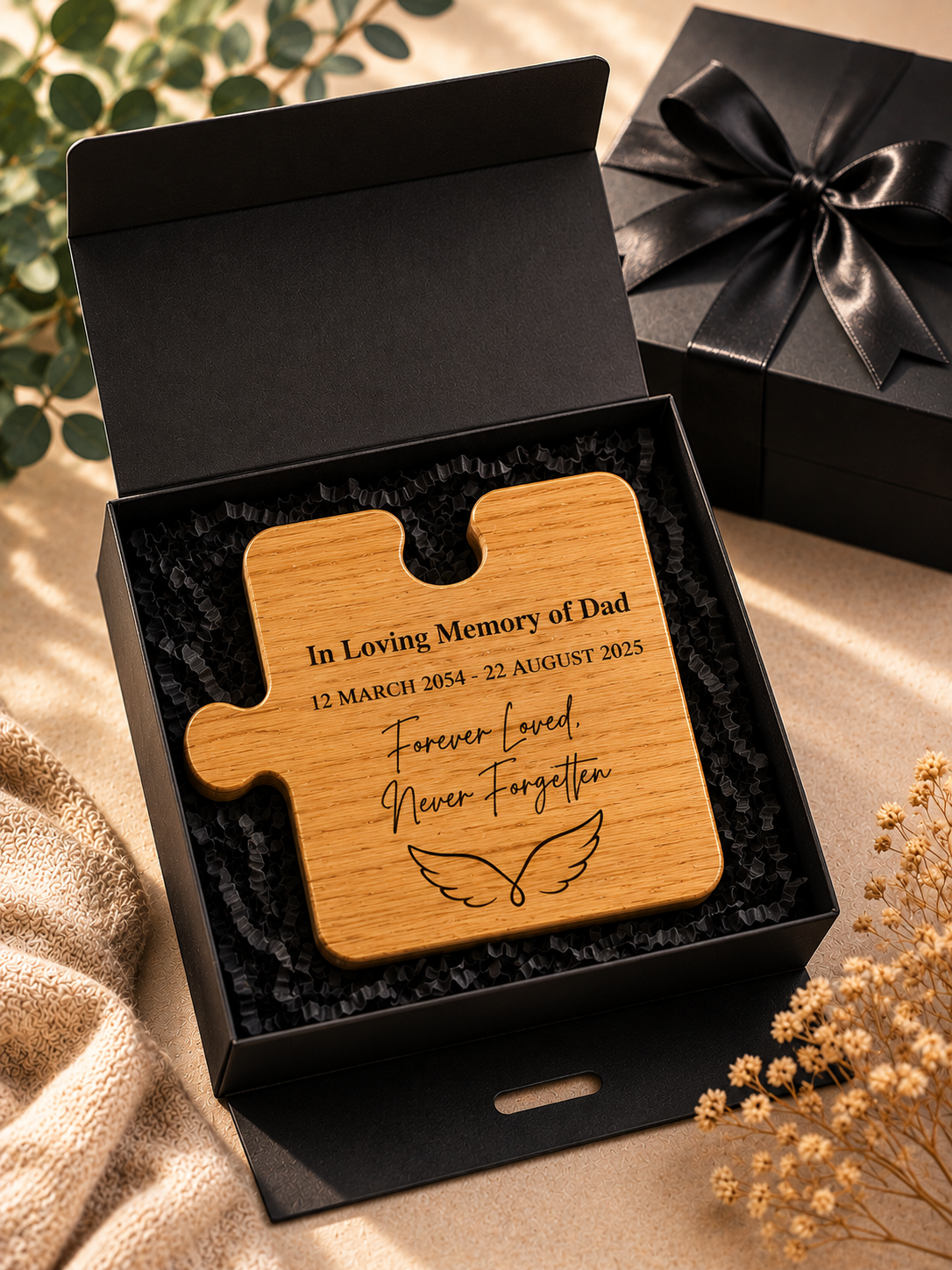 Memorial puzzle piece gift box option