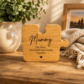 Personalised wooden puzzle piece engraved The Piece That Holds Our Family Together for Mum