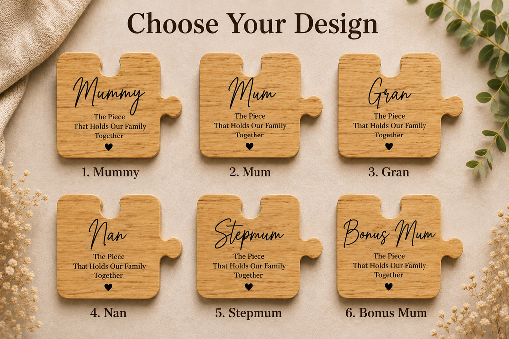 Mum wooden puzzle piece size detail