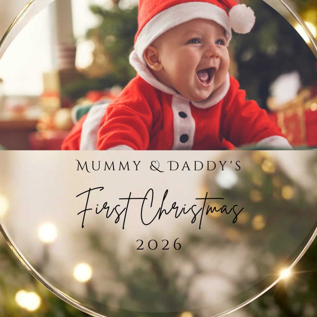 Close up of the Mummy and Daddy photo design UV printed on clear acrylic