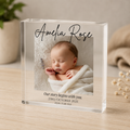 Personalised new baby acrylic keepsake block with photo and birth details