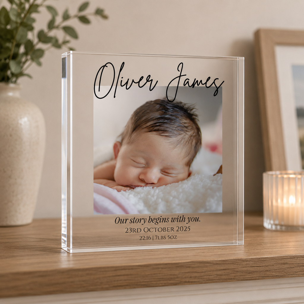 New baby acrylic block freestanding nursery display