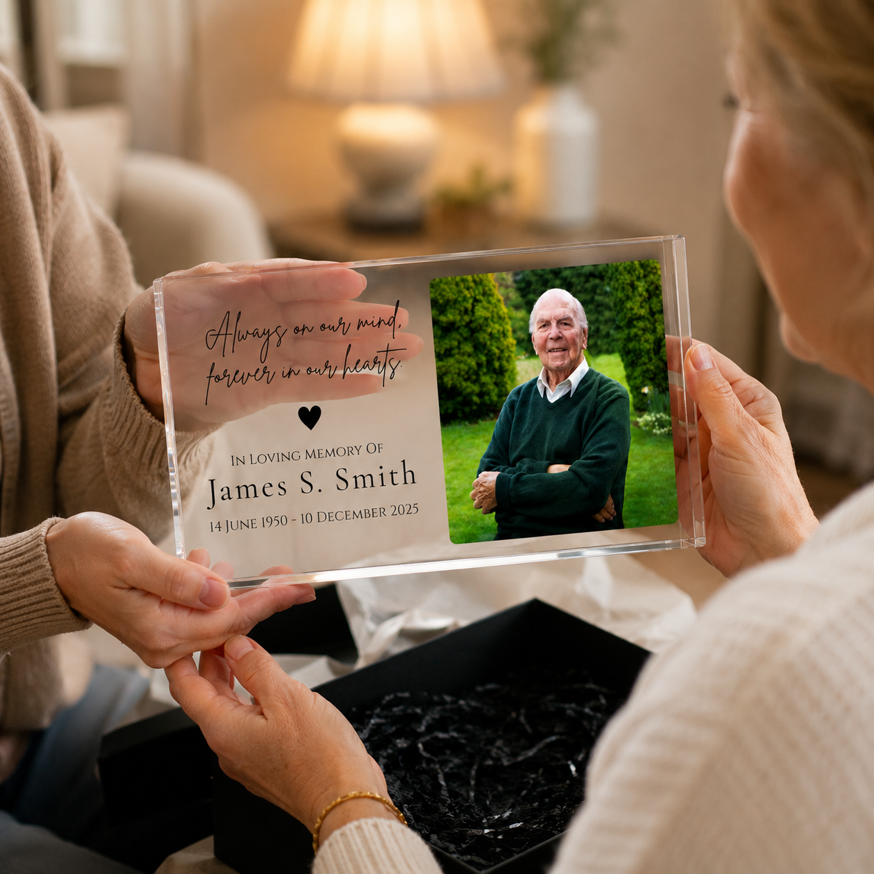 Memorial acrylic block freestanding home display