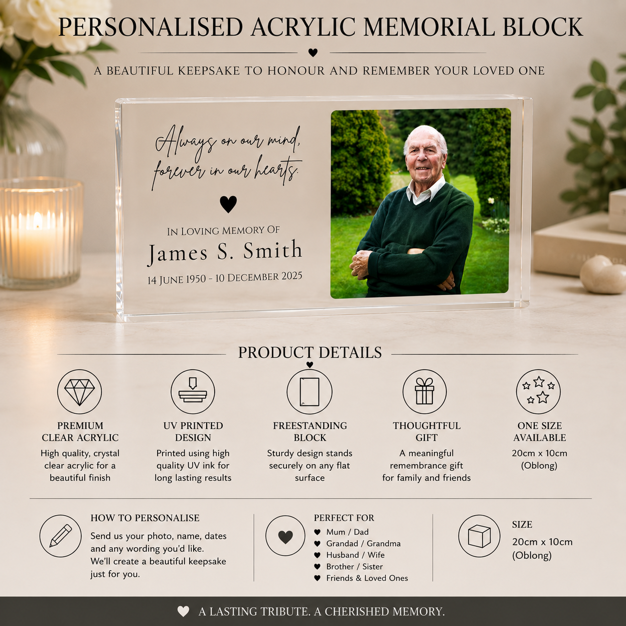 Memorial acrylic block remembrance gift view