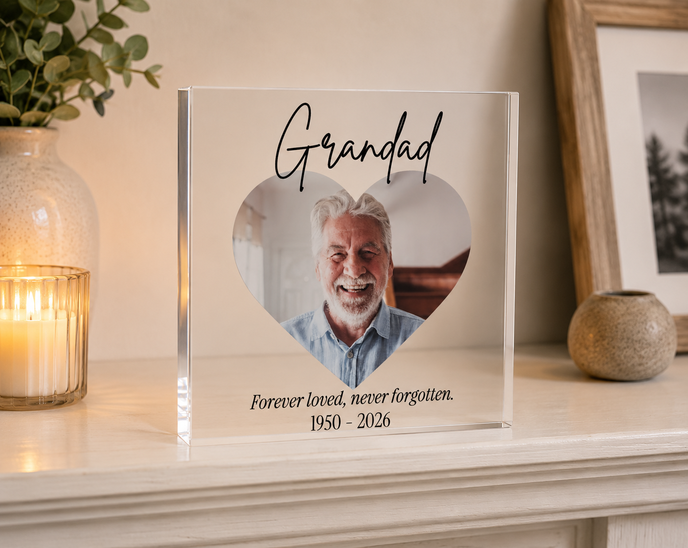Memorial acrylic block personalisation detail