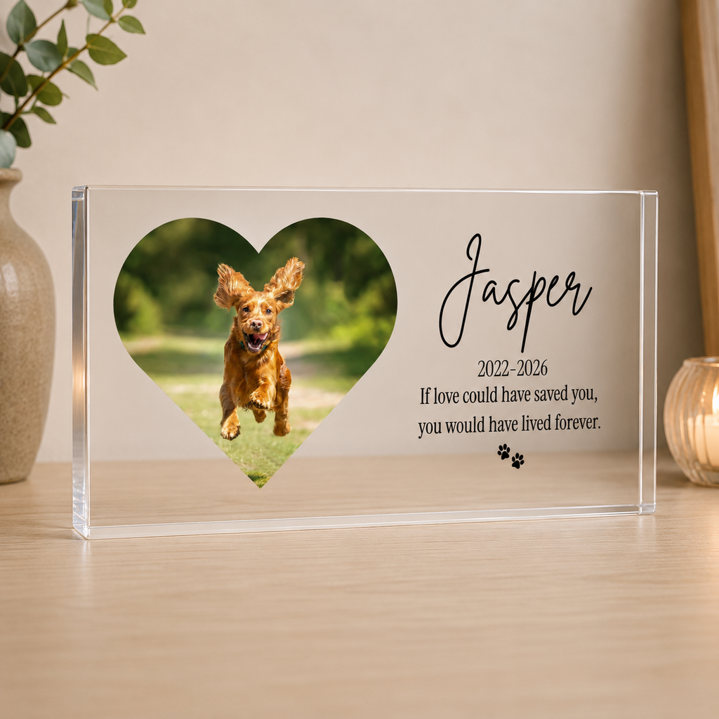 Pet memorial acrylic block personalisation detail