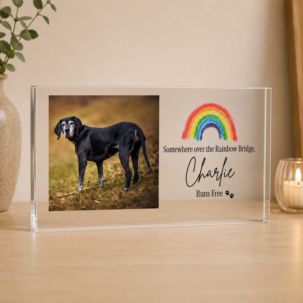 Pet memorial acrylic block rainbow bridge keepsake view