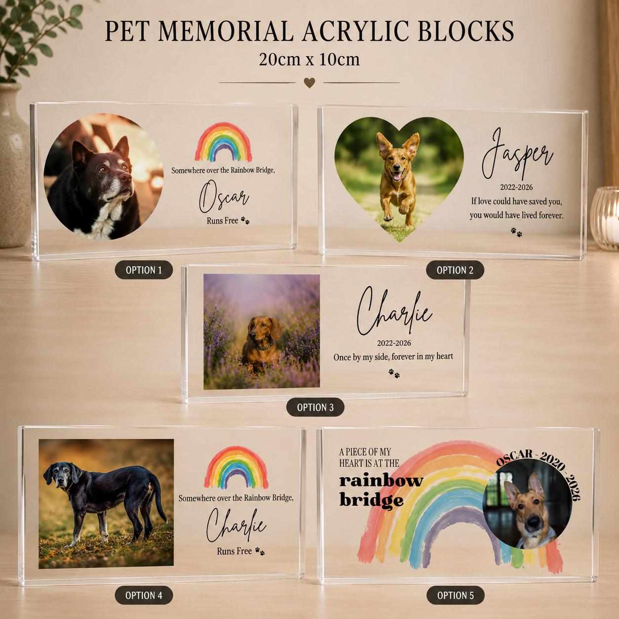 Pet memorial acrylic block landscape size detail