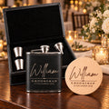 Personalised Wedding Hip Flask Gift Set - Best Man & Groomsman, Engraved Coaster