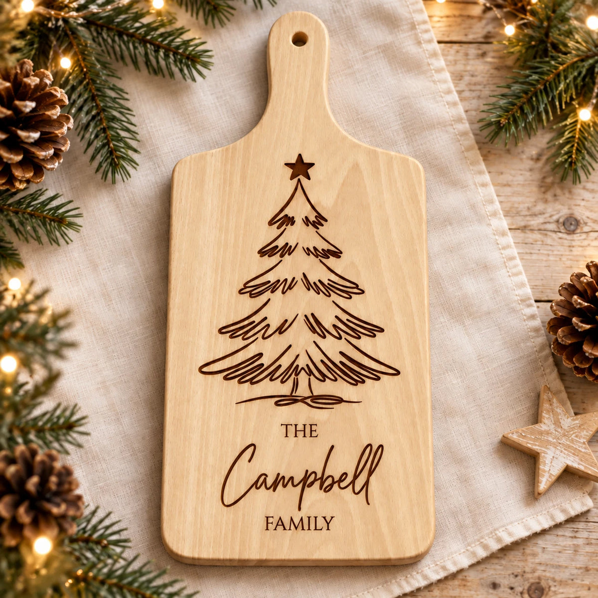 Personalised Christmas Chopping Board - Family Name, Engraved Wooden Serving Board