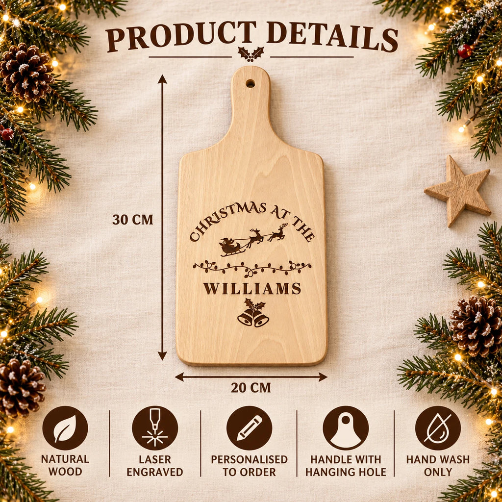 Personalised Christmas Serving Board - Snowman Family Name, Engraved Wooden 30x20cm