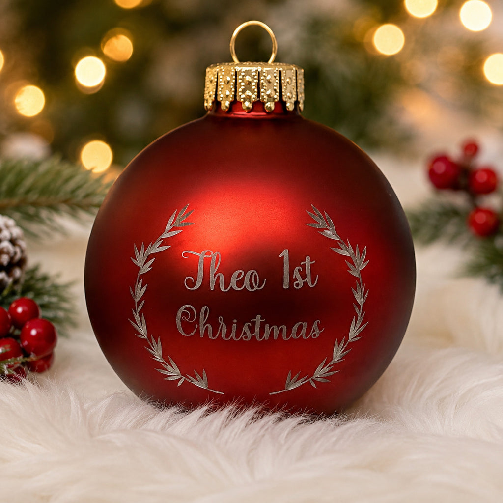 Personalised 1st Christmas bauble example engraved names