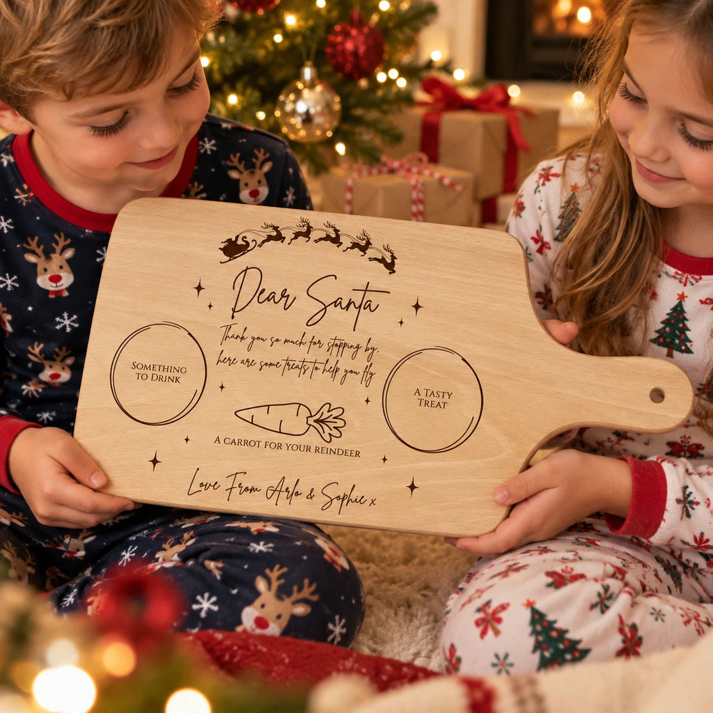Personalised Christmas Eve Board - Santa Treat Milk & Rudolph, Engraved Beechwood