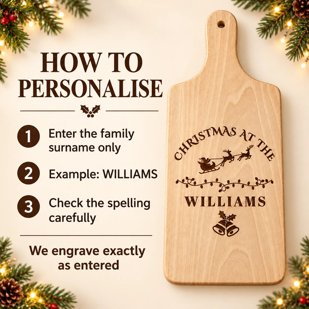 Personalised Christmas Serving Board - Snowman Family Name, Engraved Wooden 30x20cm