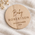 Personalised Baby Announcement Plaque - Wooden Pregnancy Reveal Due Date Disc, 10cm