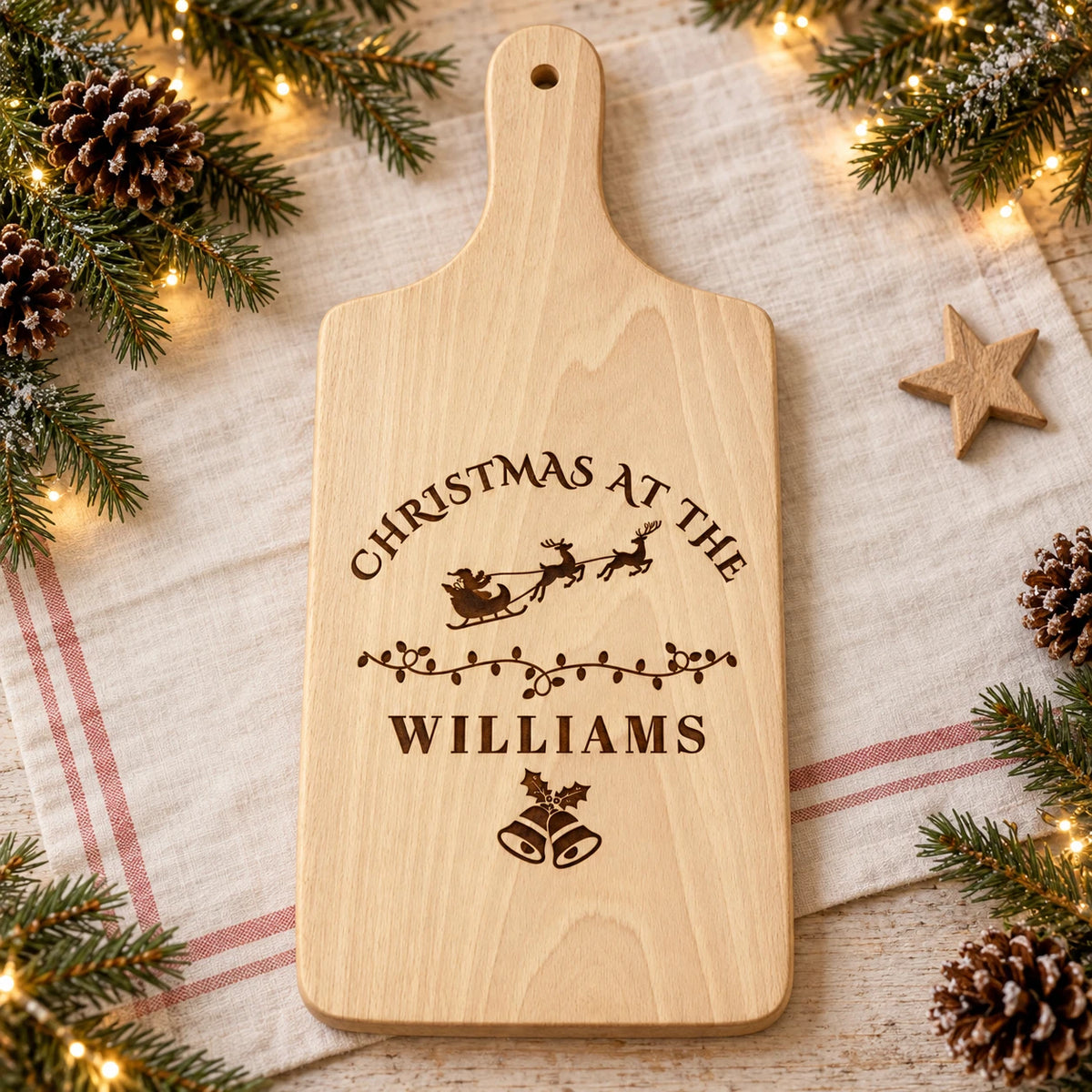 Personalised Christmas Serving Board - Snowman Family Name, Engraved Wooden 30x20cm