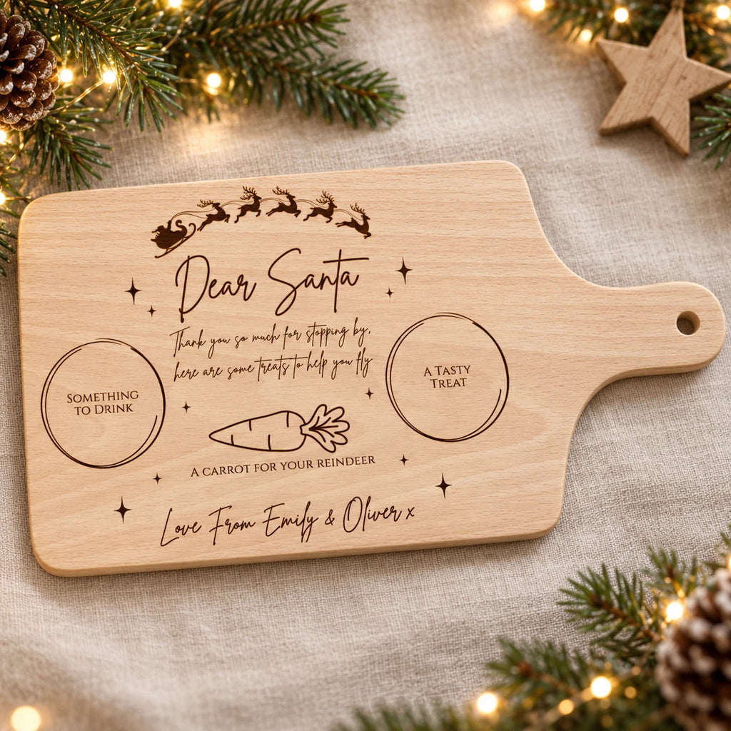 Personalised Christmas Eve Board - Santa Treat Milk & Rudolph, Engraved Beechwood