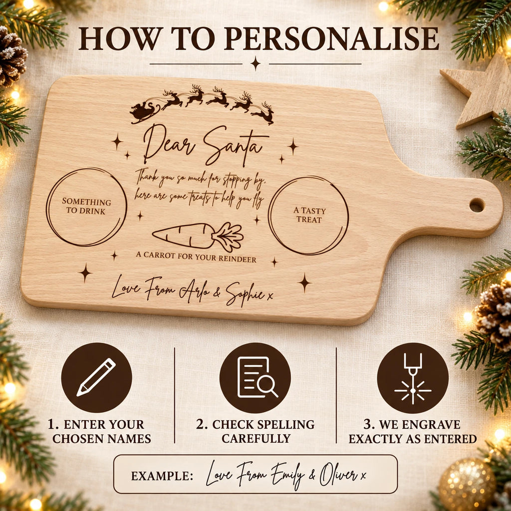Personalised Christmas Eve Board - Santa Treat Milk & Rudolph, Engraved Beechwood