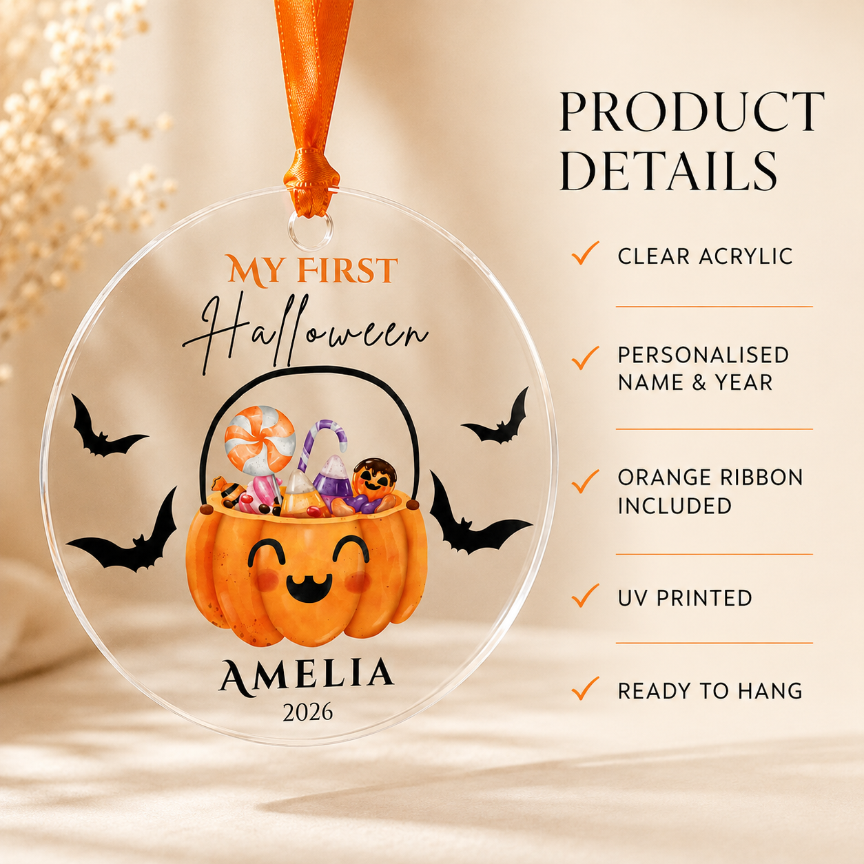 First Halloween bauble ribbon close-up