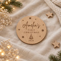 Personalised Baby's First Christmas Wooden Milestone Disc - Keepsake Photo Prop