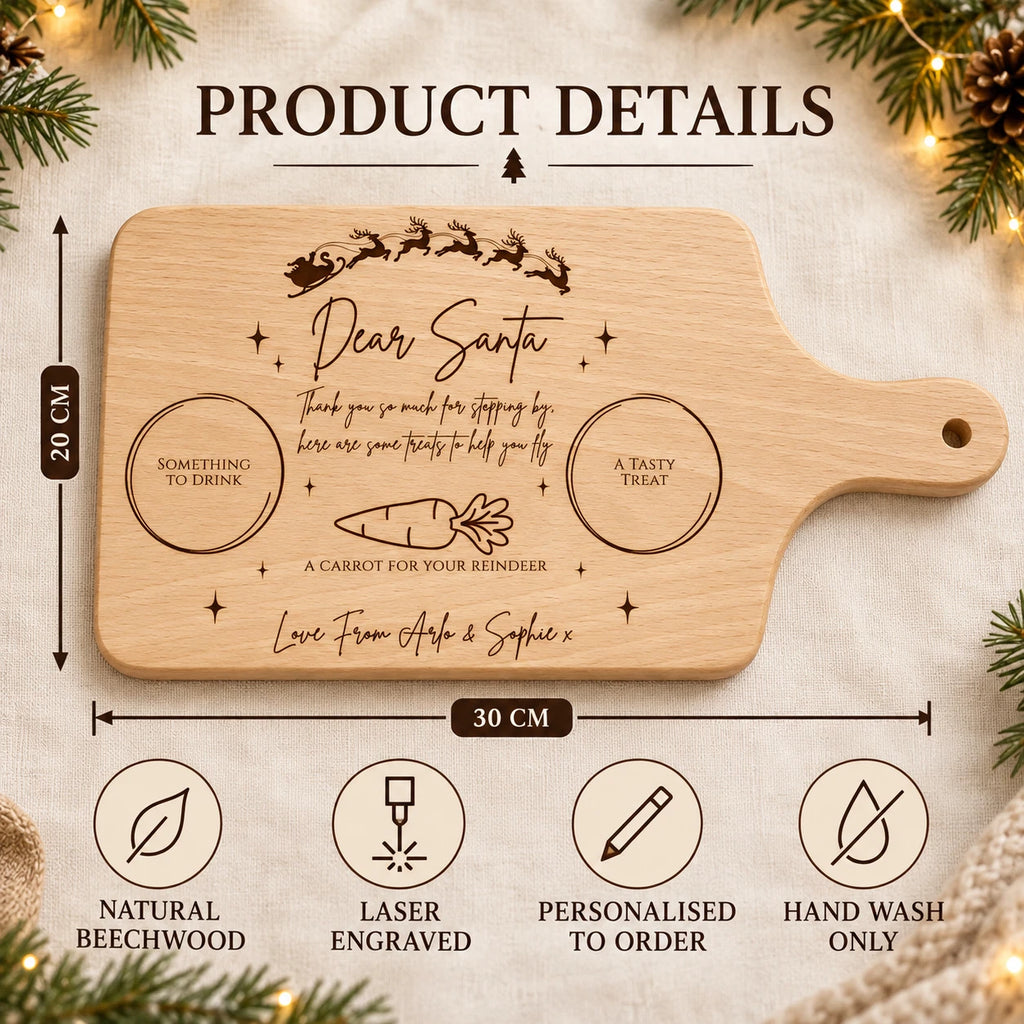 Personalised Christmas Eve Board - Santa Treat Milk & Rudolph, Engraved Beechwood