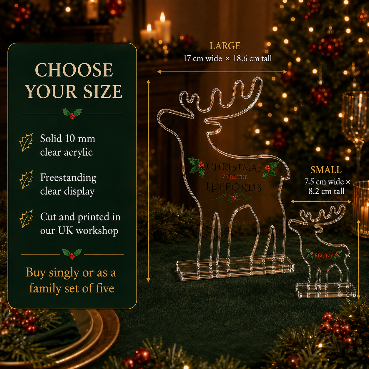 Freestanding reindeer size comparison small versus large