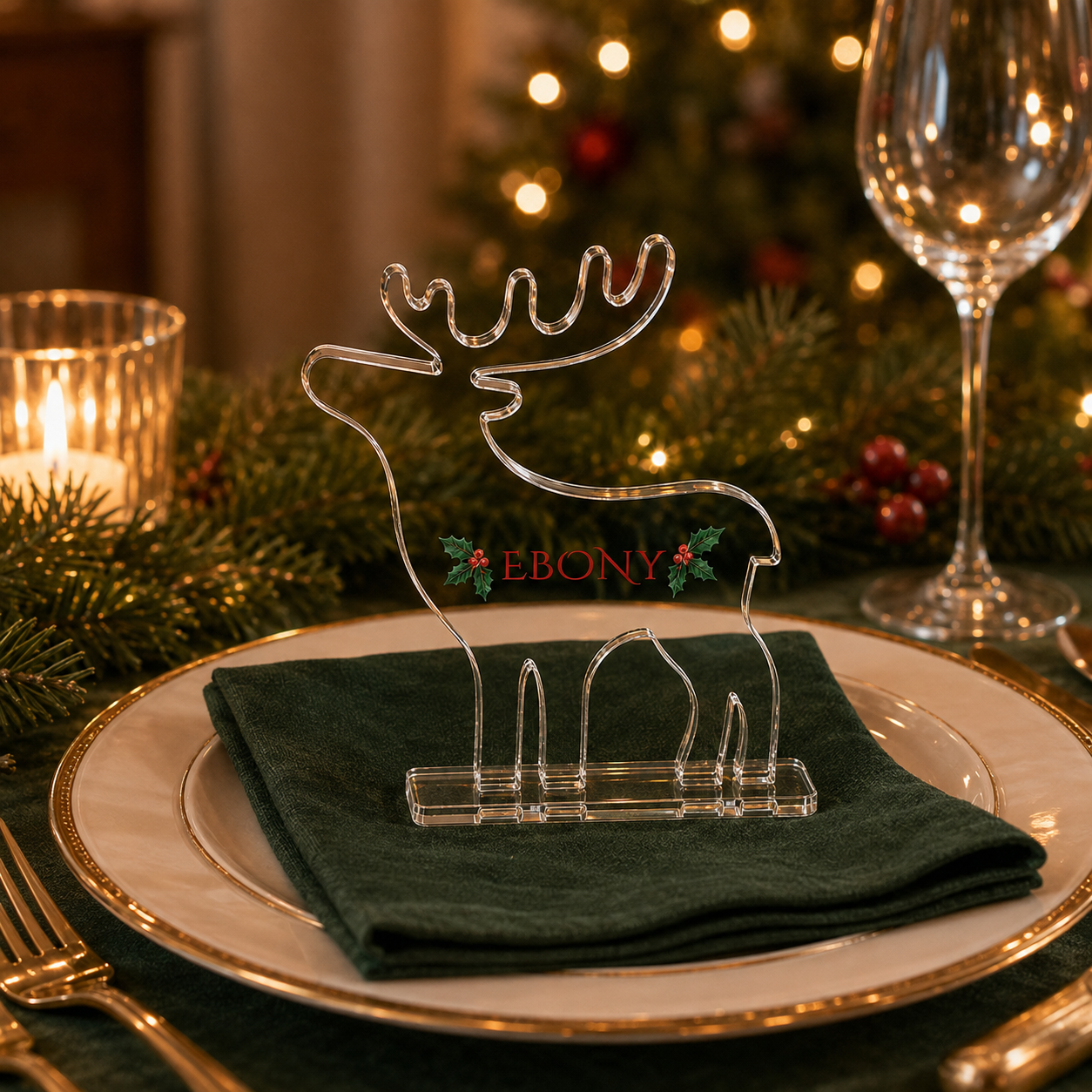 Small personalised freestanding reindeer with name and holly
