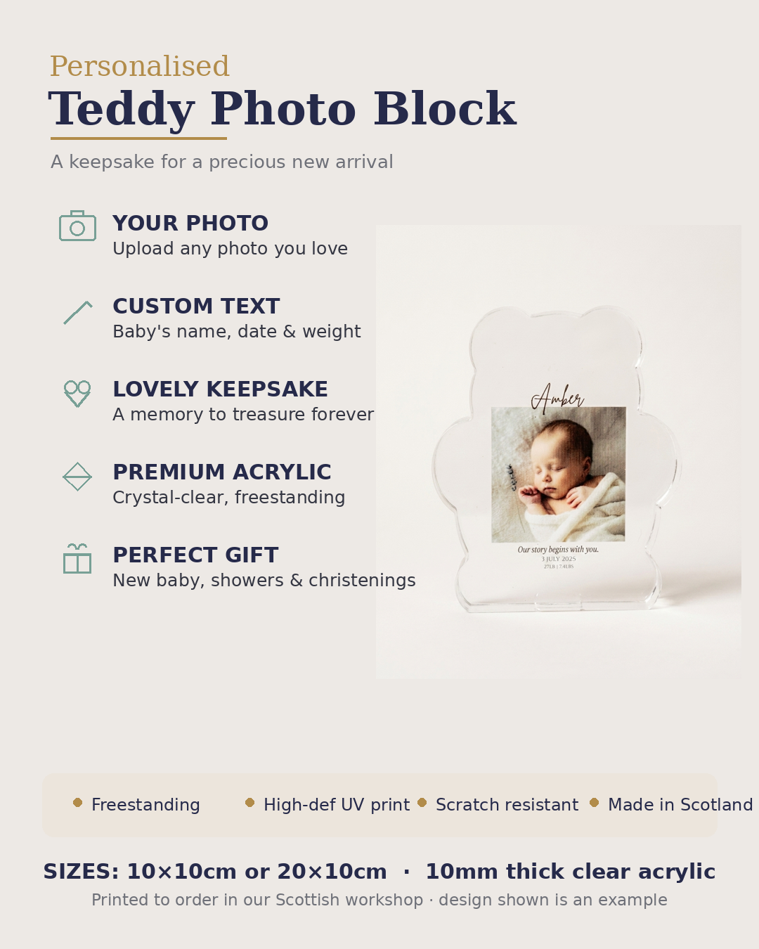 Teddy photo block features and sizes