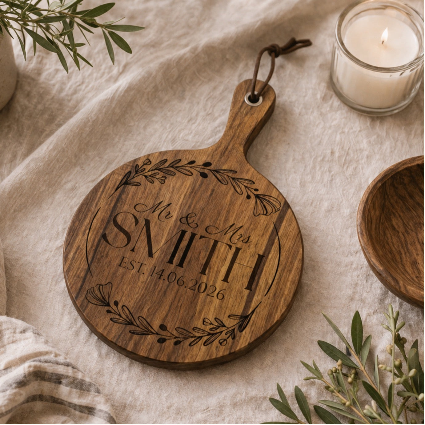 Wedding chopping board engraving detail