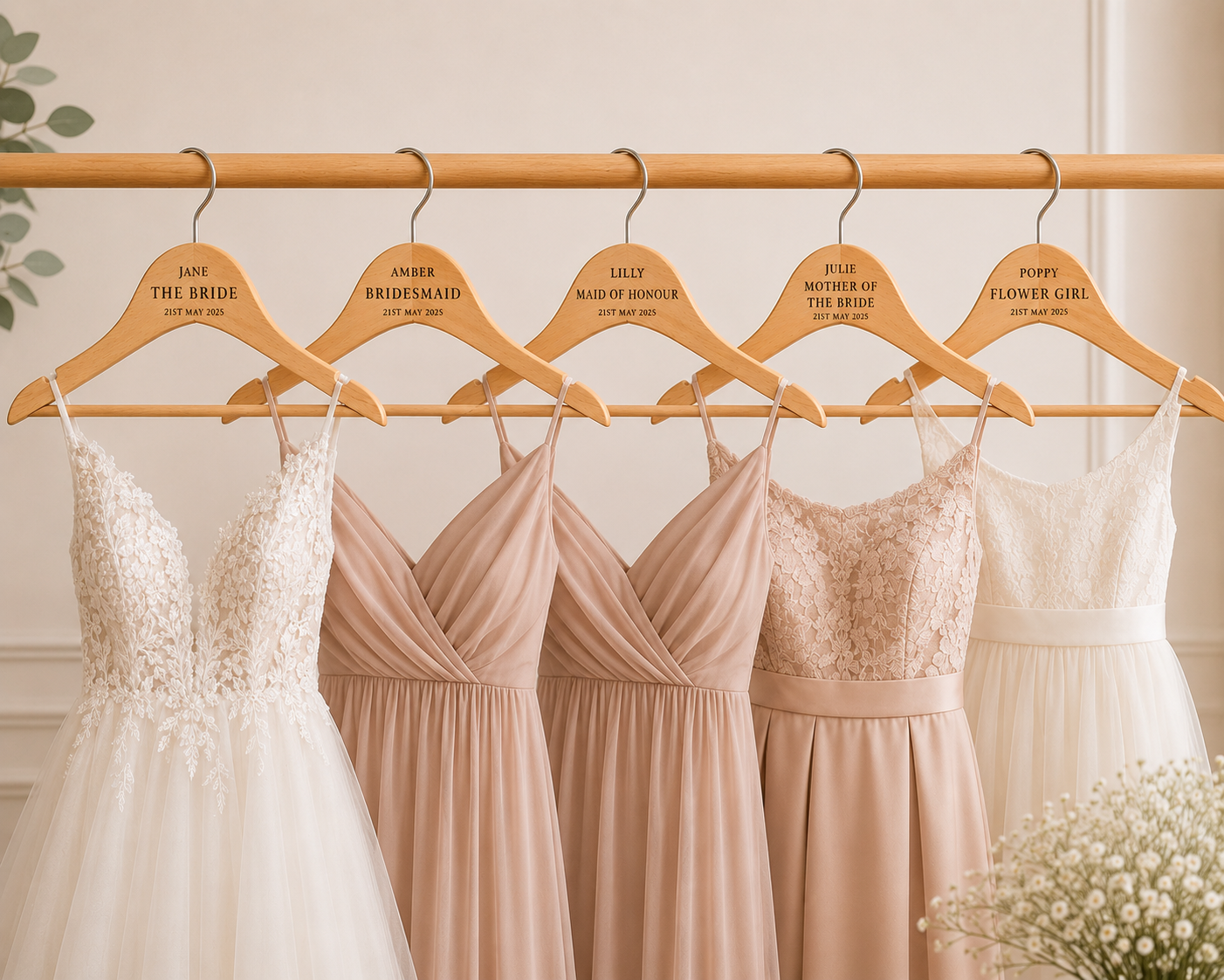 Wooden wedding hanger size detail