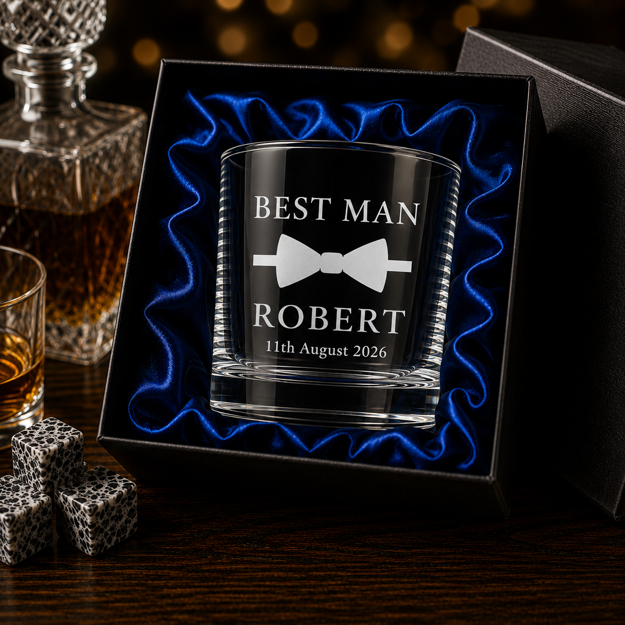 Vintage year whisky glass engraving detail