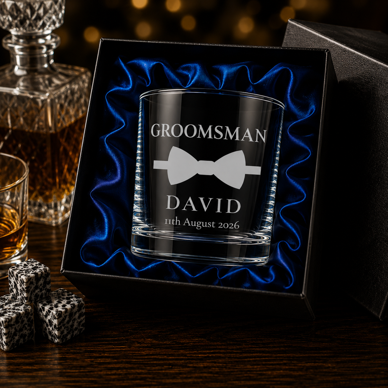 Whisky glass luxury satin-lined gift box